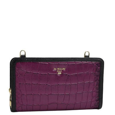 Croco Leather Ladies Sling Wallet - Orchid