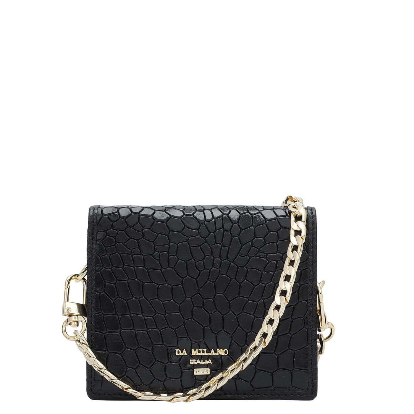 Croco Leather Ladies Sling Wallet - Black