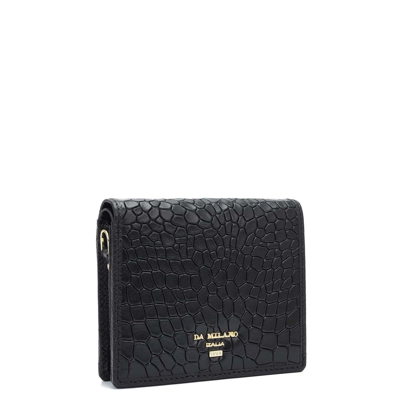 Croco Leather Ladies Sling Wallet - Black