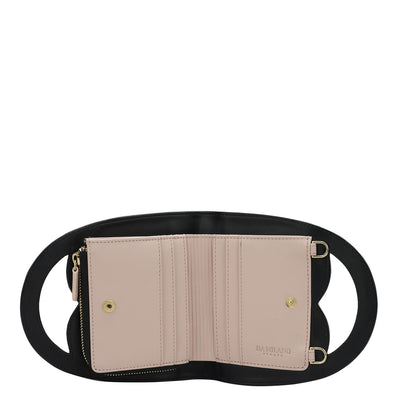 Plain Leather Ladies Sling Wallet - Black & Pink