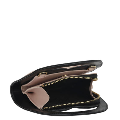 Plain Leather Ladies Sling Wallet - Black & Pink