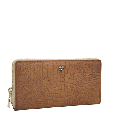 Croco Leather Ladies Wallet - Brown