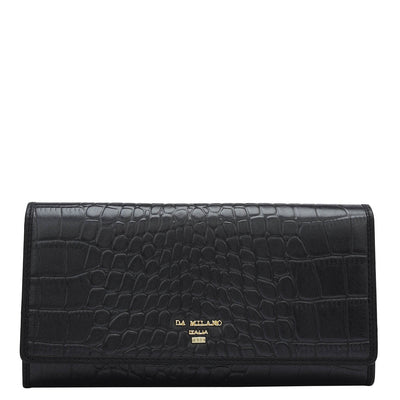 Croco Leather Ladies Wallet - Black