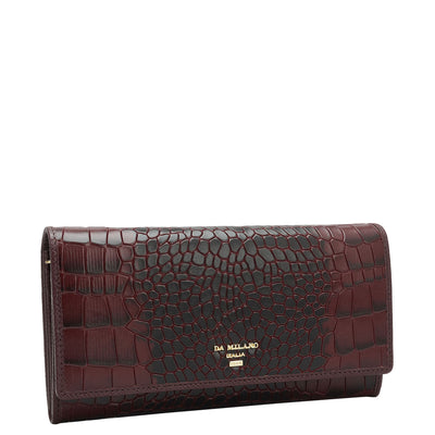 Croco Leather Ladies Wallet - Wine