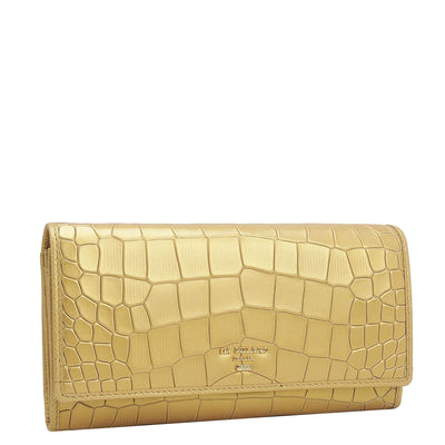 Croco Leather Ladies Wallet - Gold