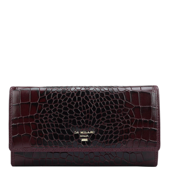 Croco Leather Ladies Wallet Wine Da Milano