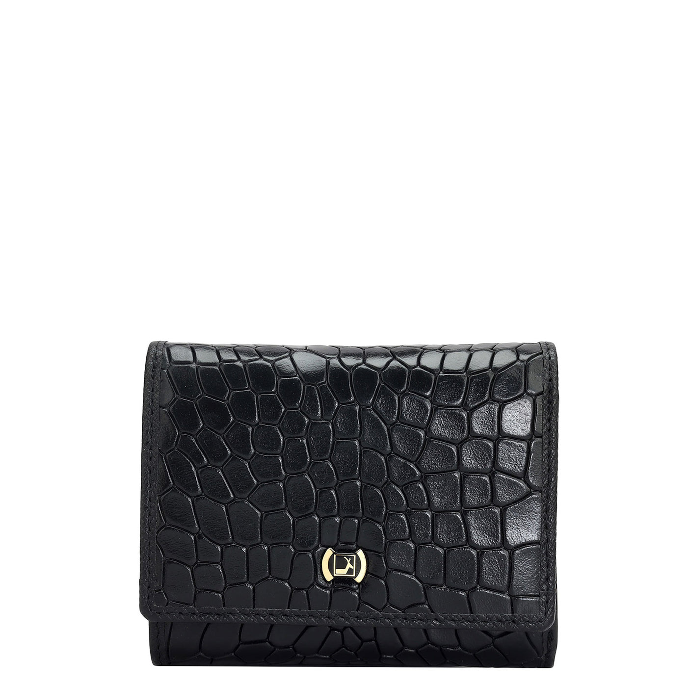 Croco Leather Ladies Wallet - Black