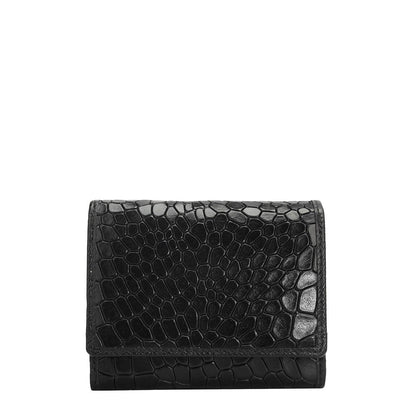 Croco Leather Ladies Wallet - Black