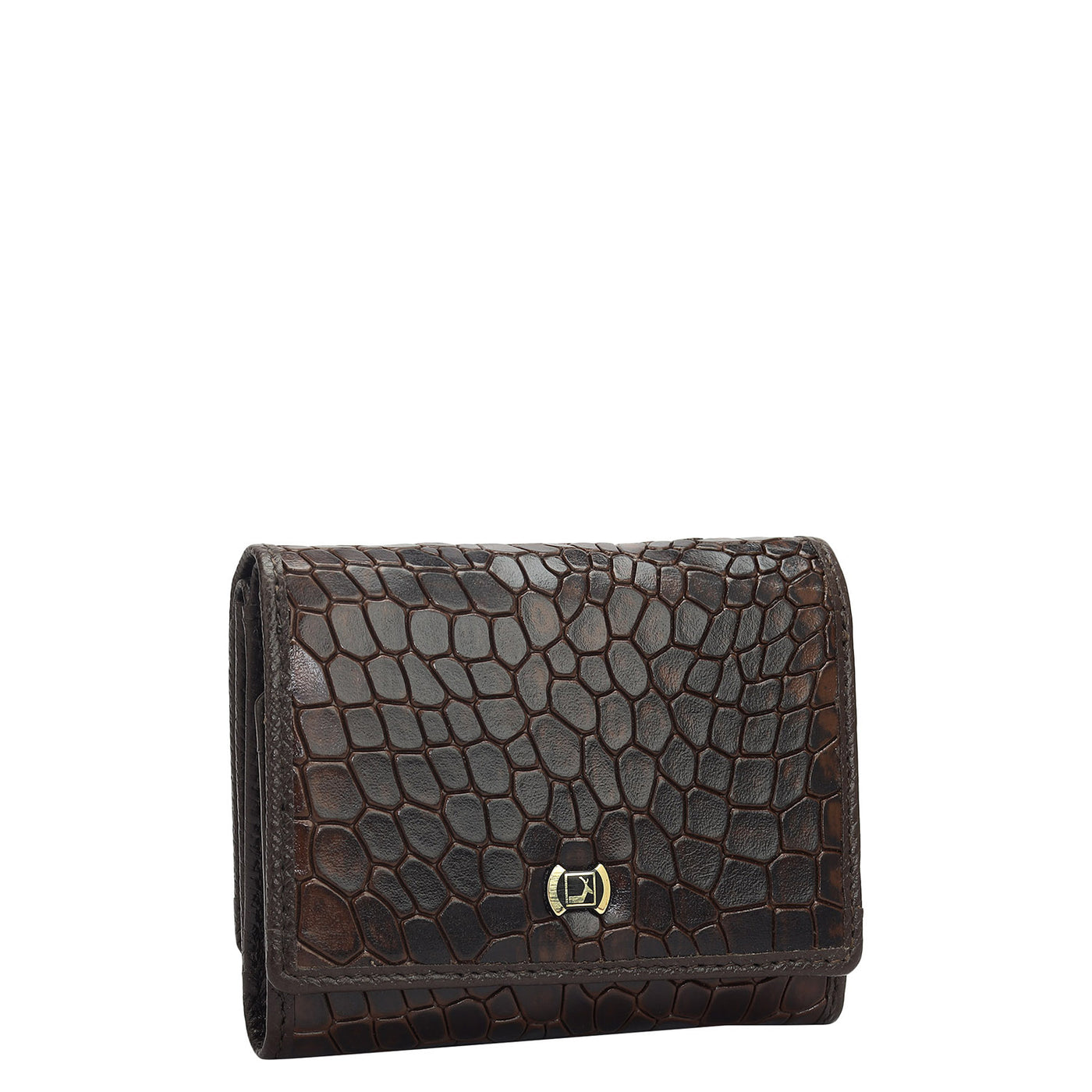 Croco Leather Ladies Wallet - Brown