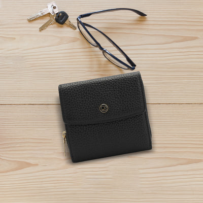 Wax Leather Ladies Wallet - Black