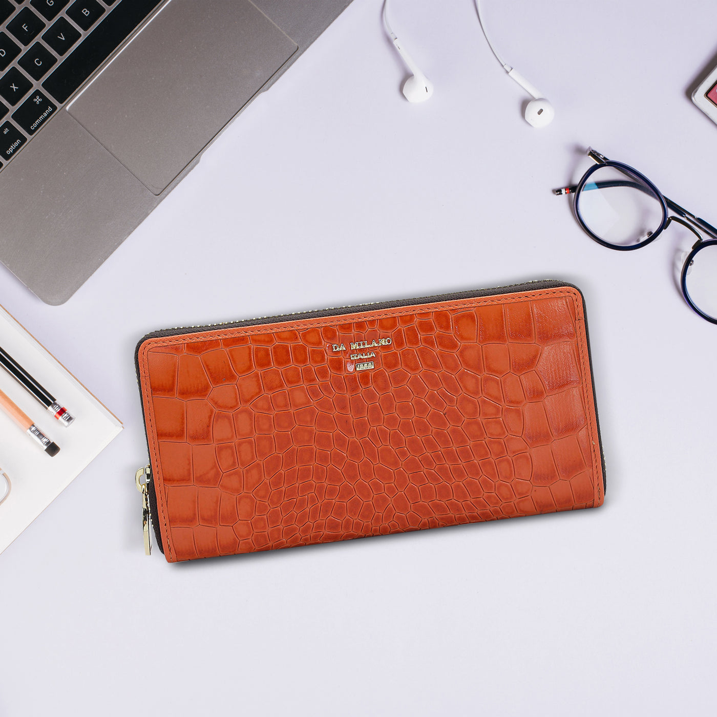 Croco Leather Ladies Wallet - Pumpkin