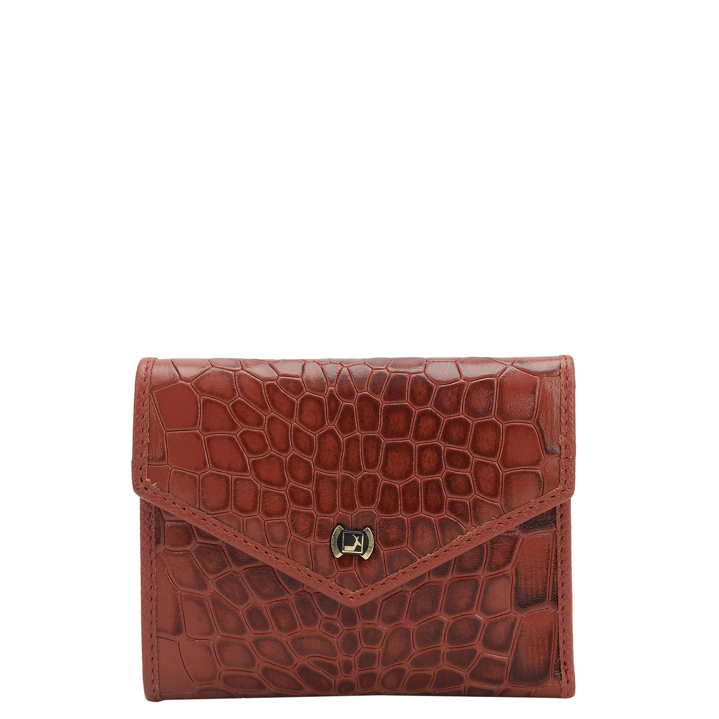 Croco Leather Ladies Wallet - Brick