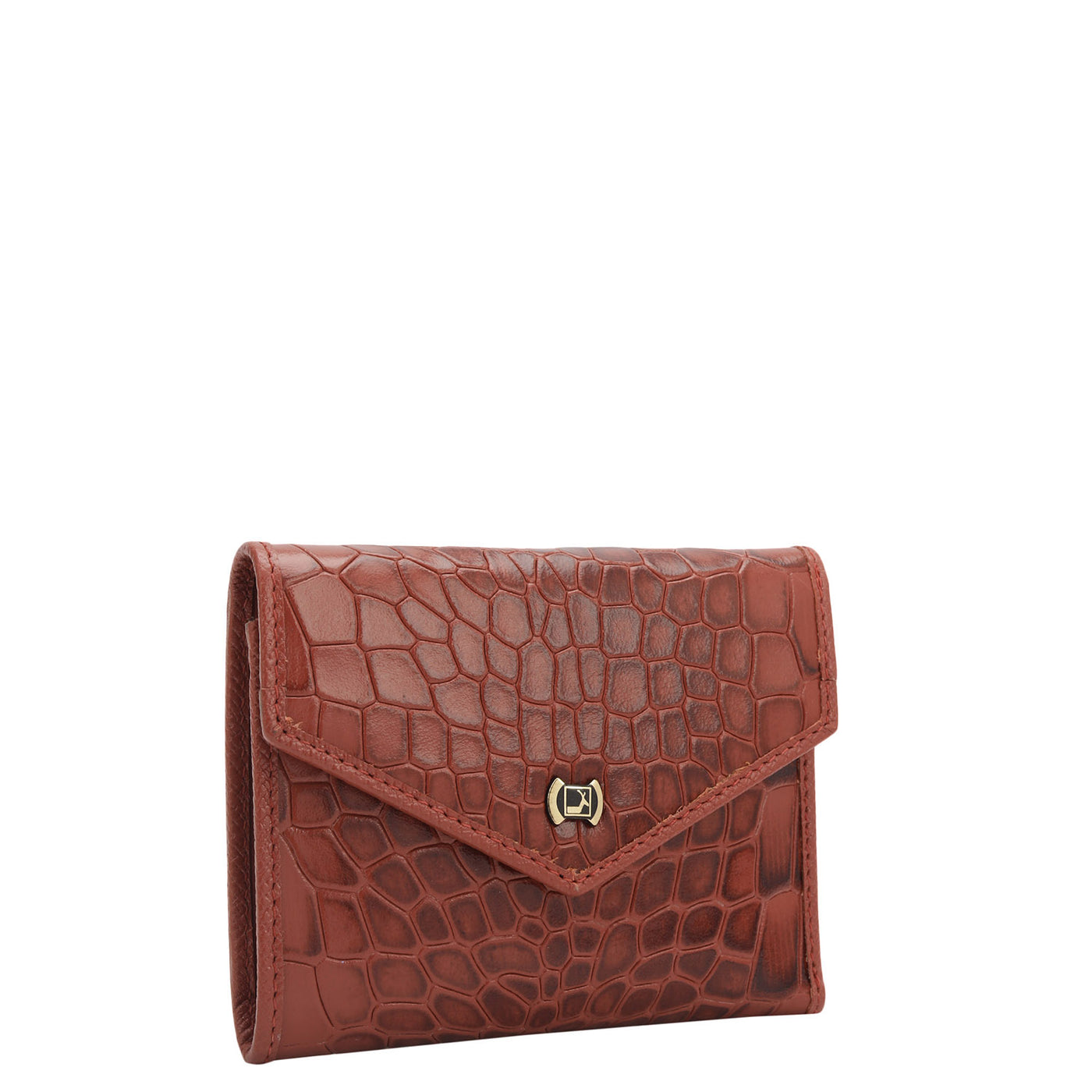 Croco Leather Ladies Wallet - Brick