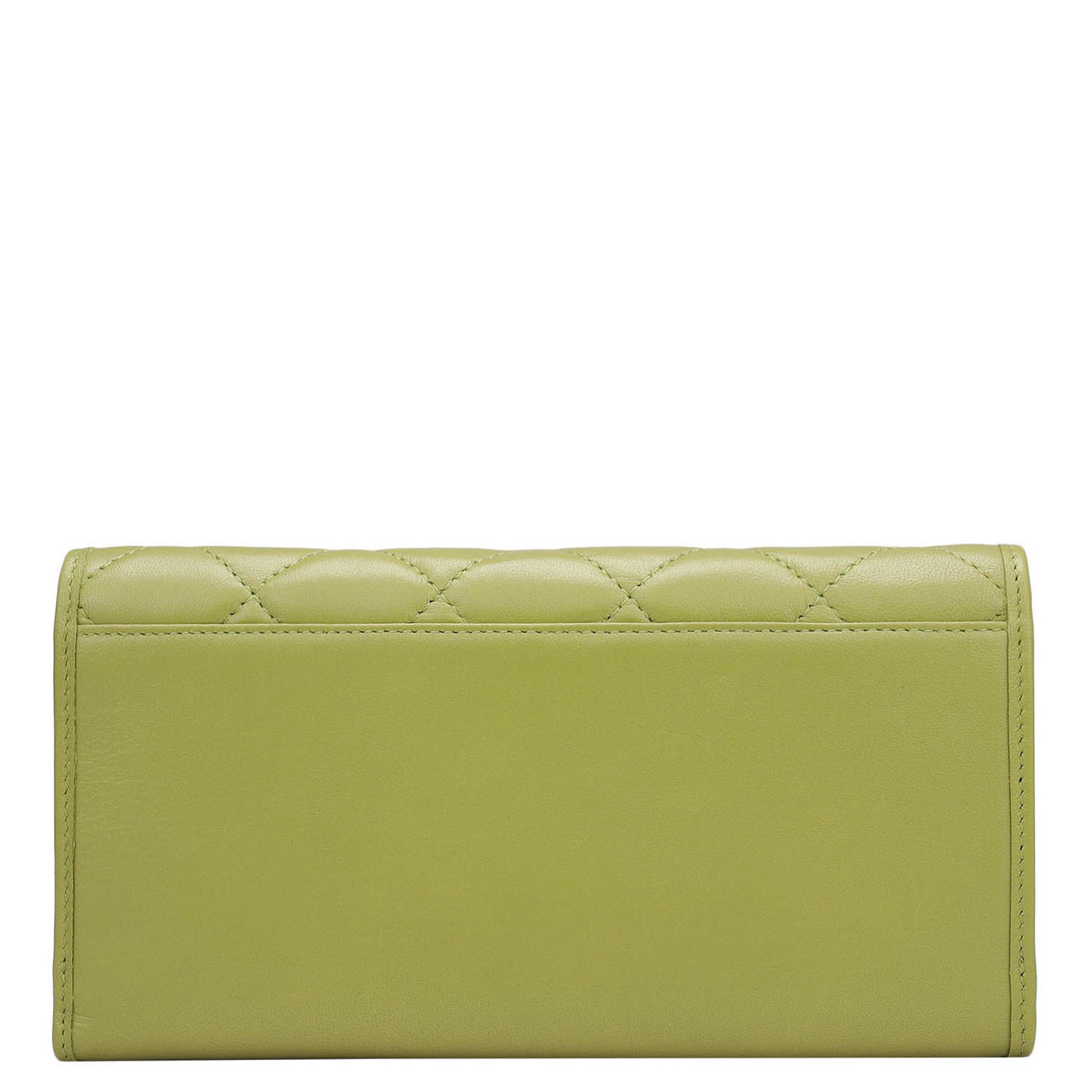 Quilting Plain Leather Ladies Wallet - Olive