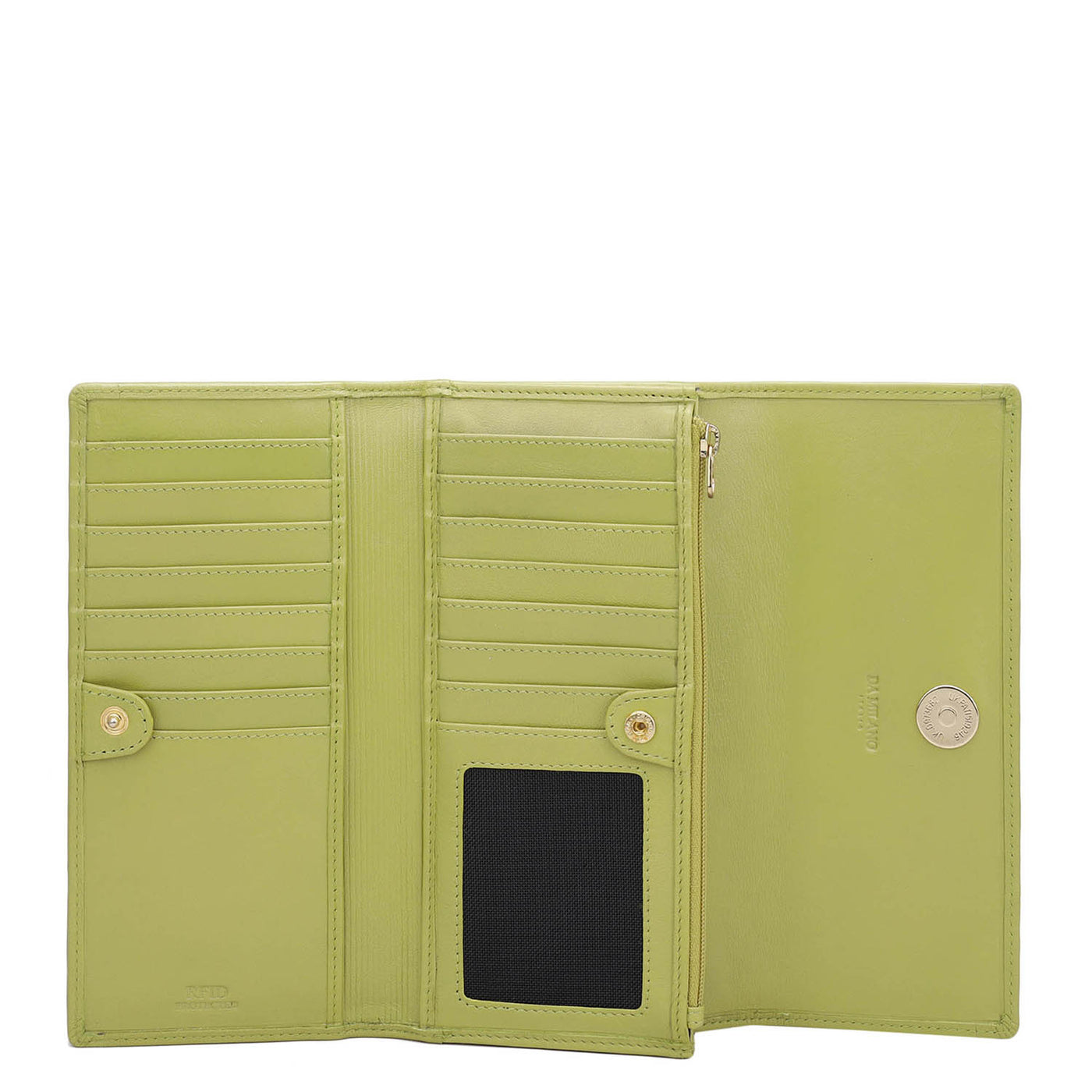 Quilting Plain Leather Ladies Wallet - Olive