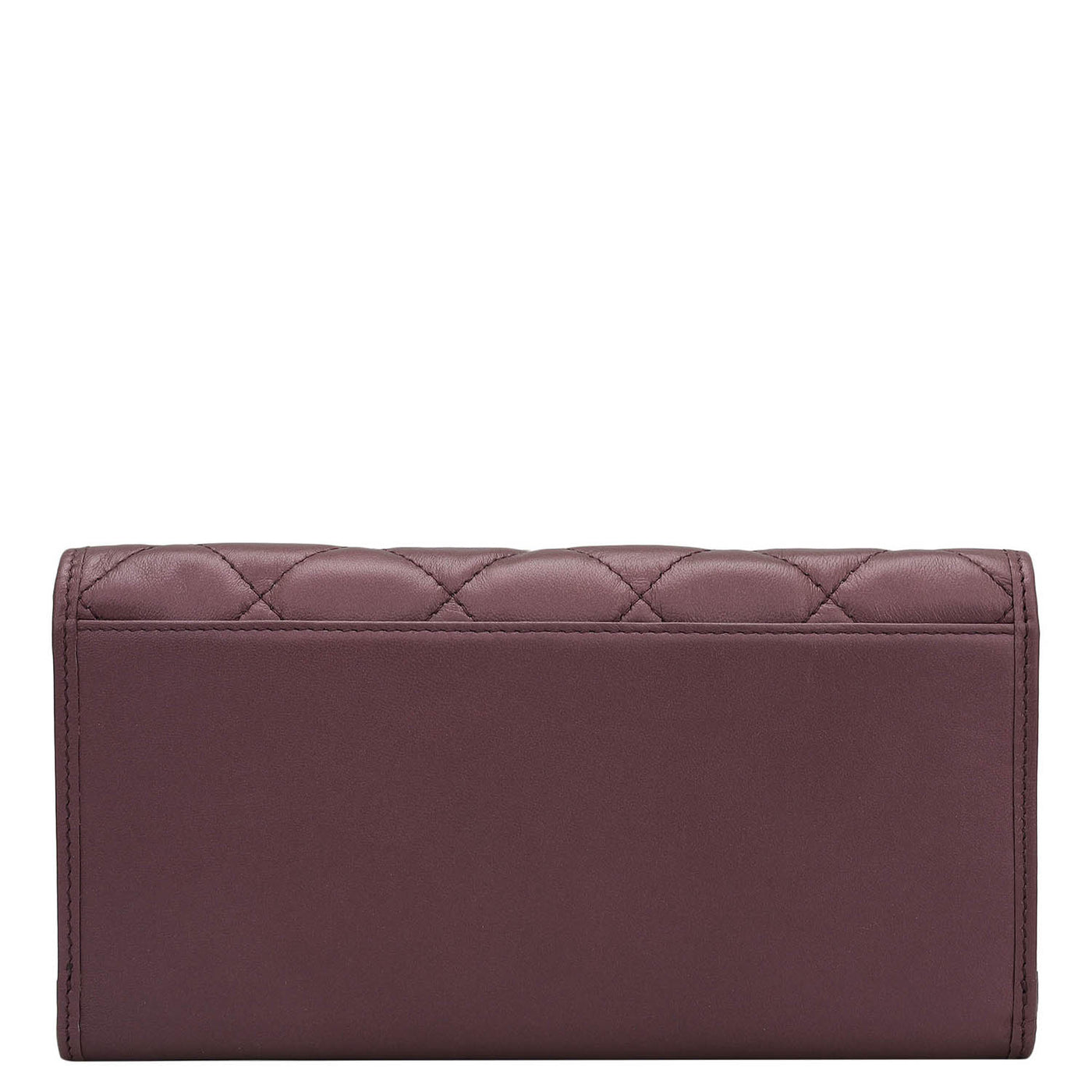 Quilting Plain Leather Ladies Wallet - Plum