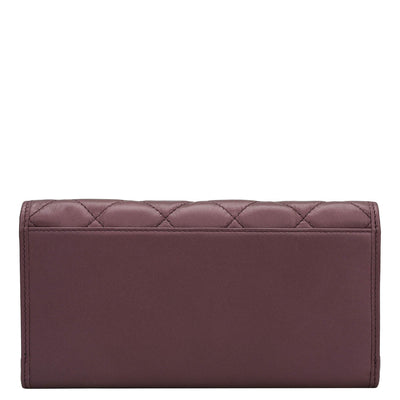 Quilting Plain Leather Ladies Wallet - Plum