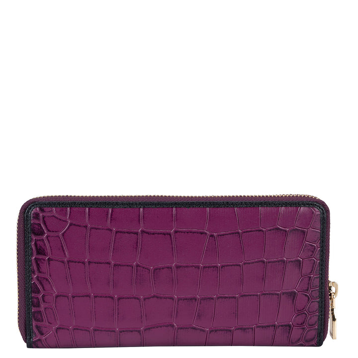 Purple and Black Croc Printed Leather top City Wallet