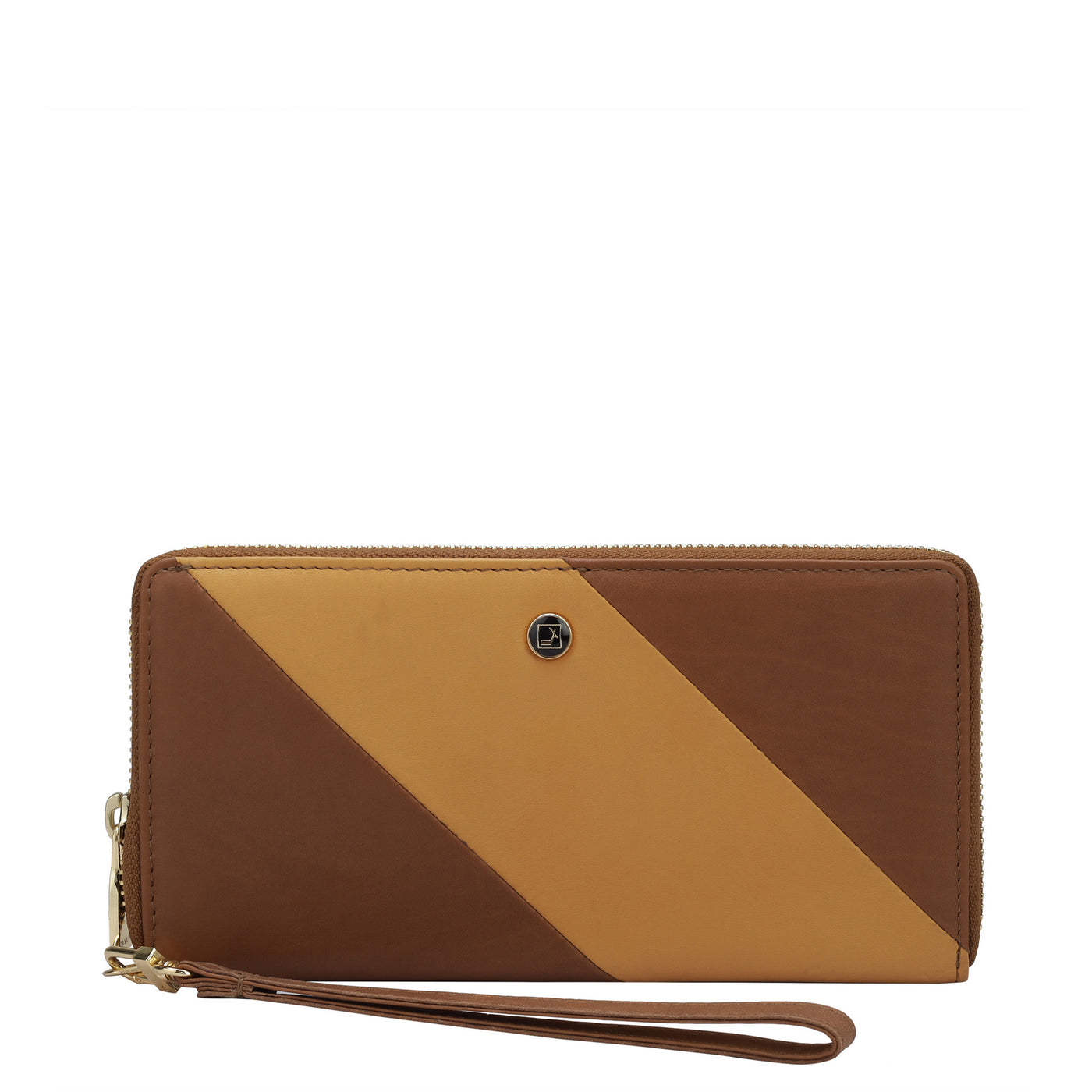 Plain Leather Ladies Wallet - Cognac & Beige