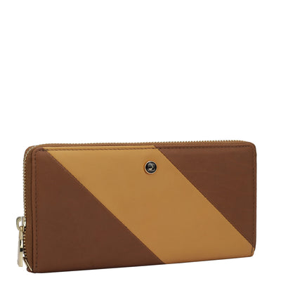 Plain Leather Ladies Wallet - Cognac & Beige