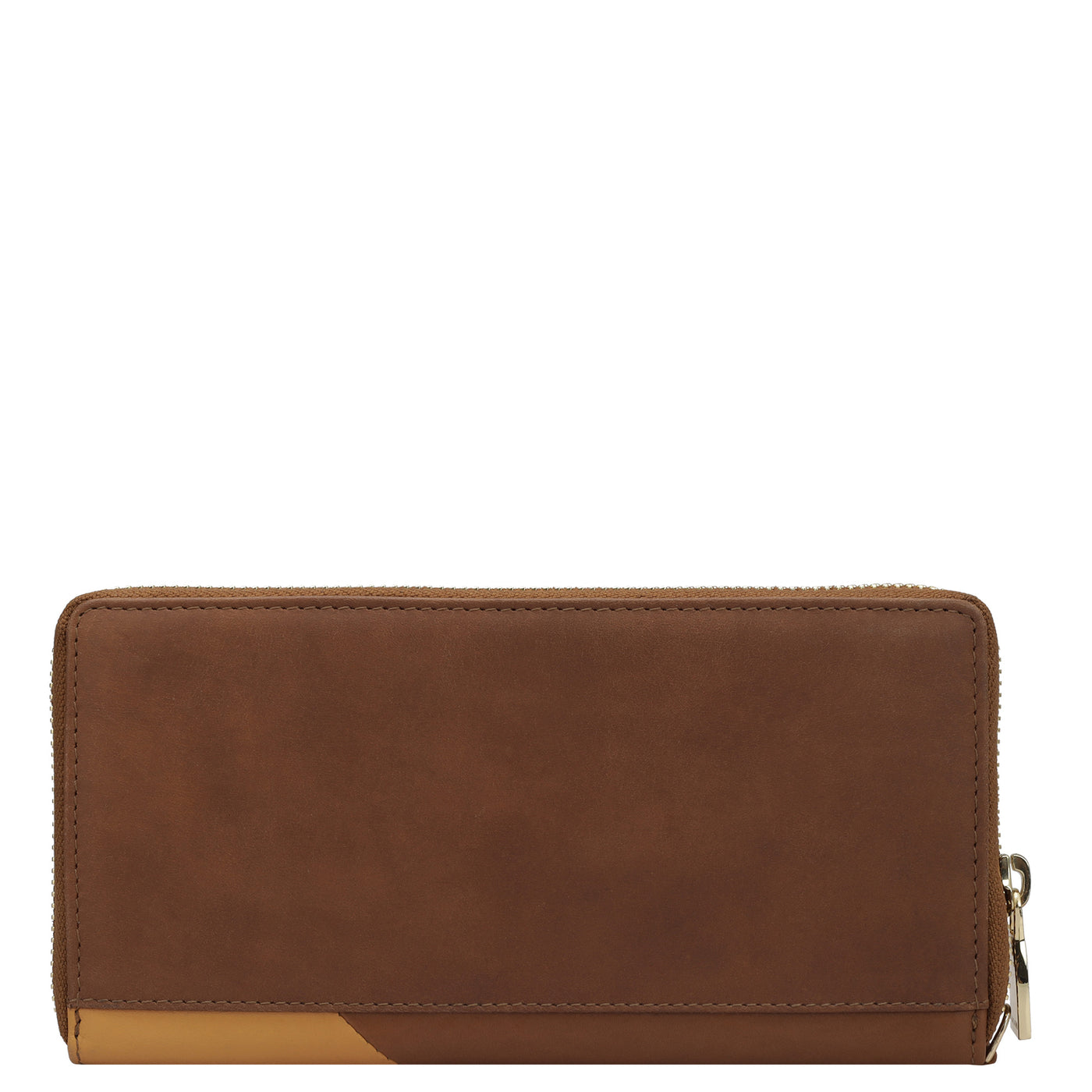 Plain Leather Ladies Wallet - Cognac & Beige