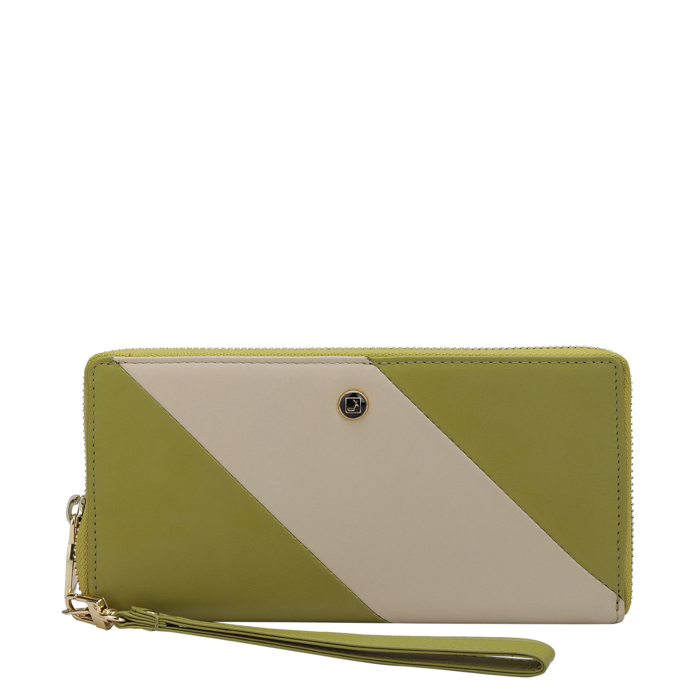 Plain Leather Ladies Wallet - Green Tea & Beige