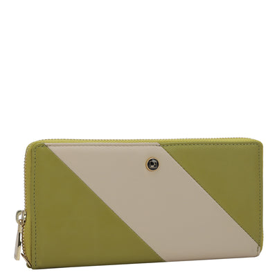 Plain Leather Ladies Wallet - Green Tea & Beige