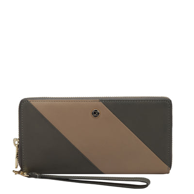 Plain Leather Ladies Wallet - Grey &  Beige