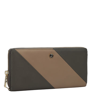 Plain Leather Ladies Wallet - Grey &  Beige