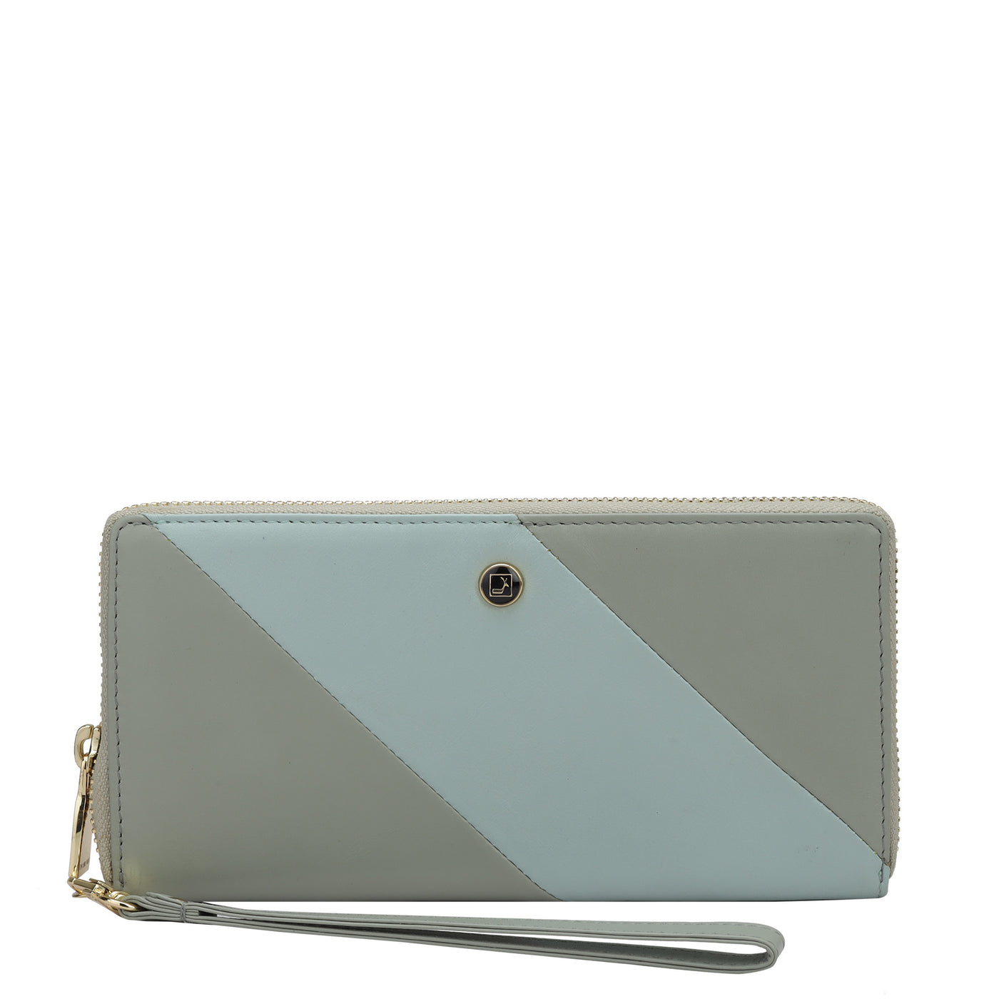 Plain Leather Ladies Wallet - Grey & Sky Blue