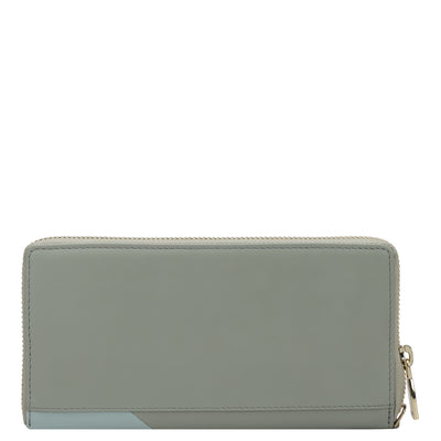 Plain Leather Ladies Wallet - Grey & Sky Blue