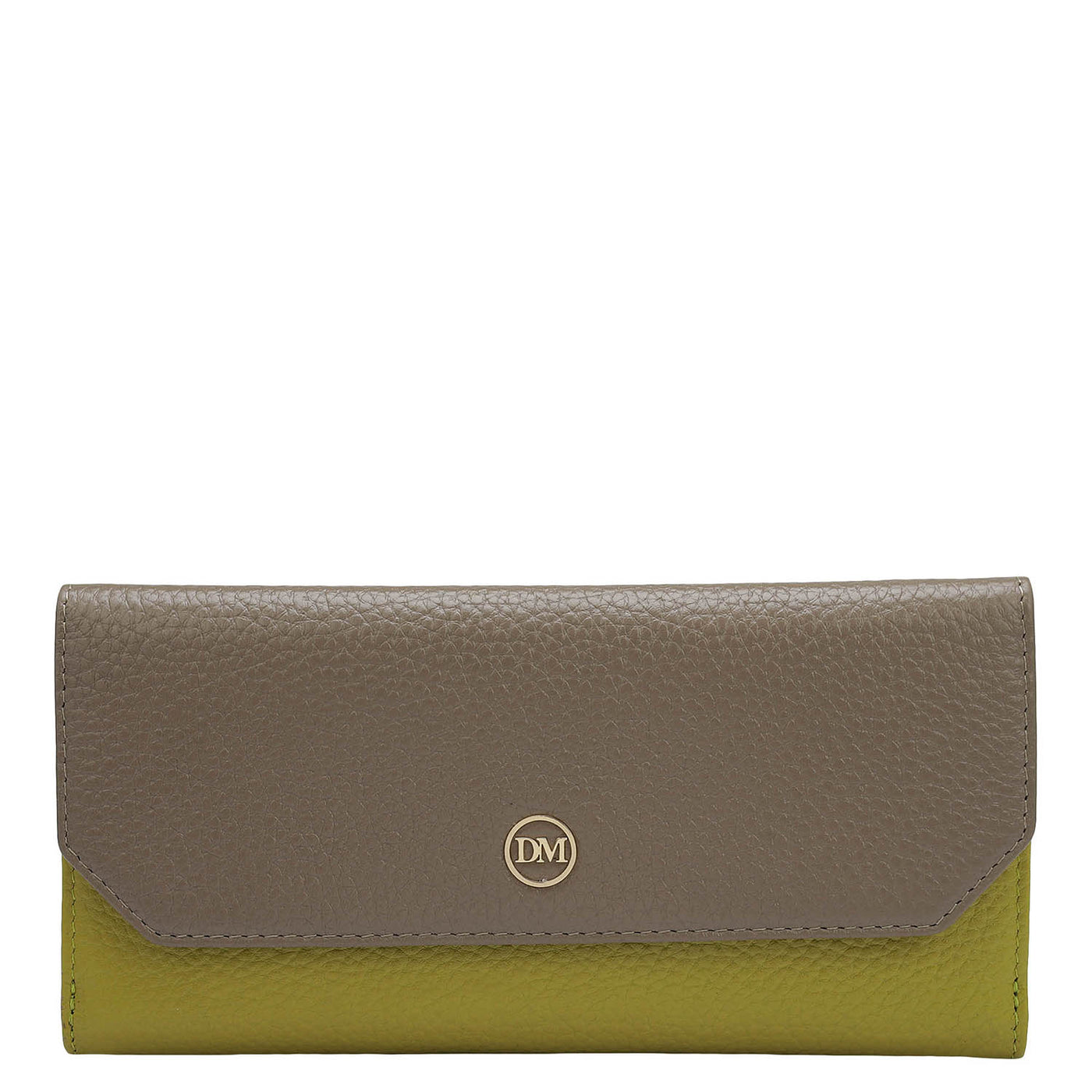 Wax Leather Ladies Wallet - Greyish Taupe & Green Tea