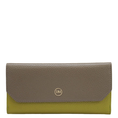 Wax Leather Ladies Wallet - Greyish Taupe & Green Tea