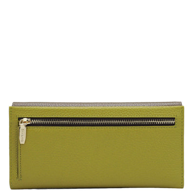 Wax Leather Ladies Wallet - Greyish Taupe & Green Tea