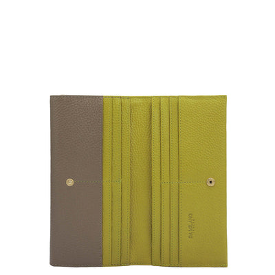 Wax Leather Ladies Wallet - Greyish Taupe & Green Tea