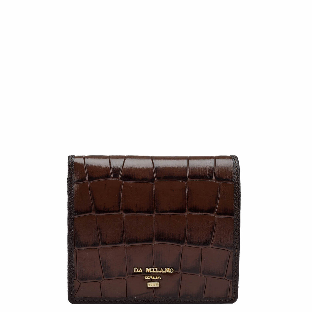 Croco Leather Ladies Wallet Brown Da Milano