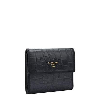 Croco Leather Ladies Wallet - Black