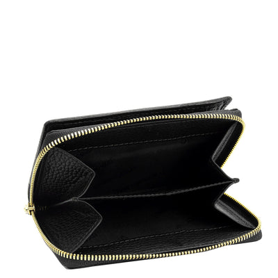 Wax Leather Ladies Wallet - Black