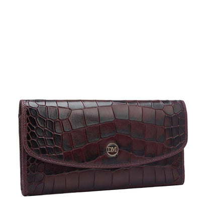 Croco Leather Ladies Wallet - Wine