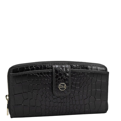 Croco Leather Ladies Wallet - Black