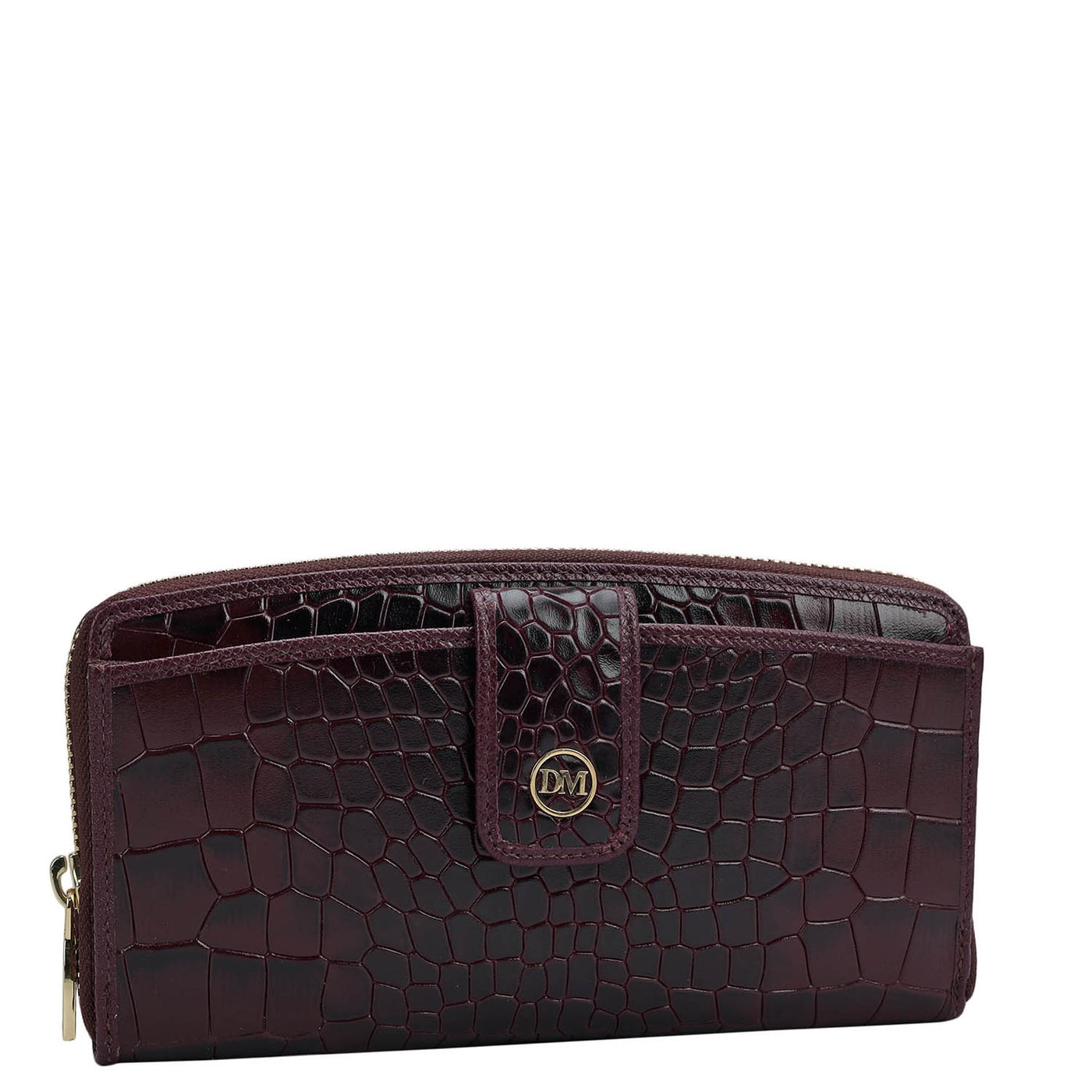 Croco Leather Ladies Wallet - Wine