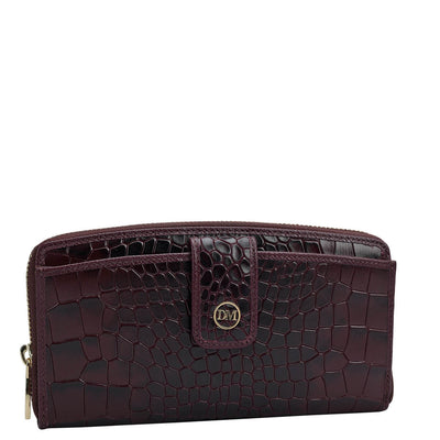 Croco Leather Ladies Wallet - Wine