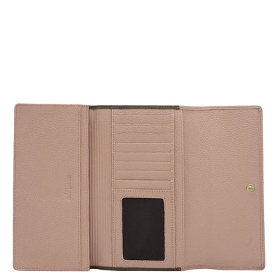 Wax Leather Ladies Wallet - Baby Pink & Moss