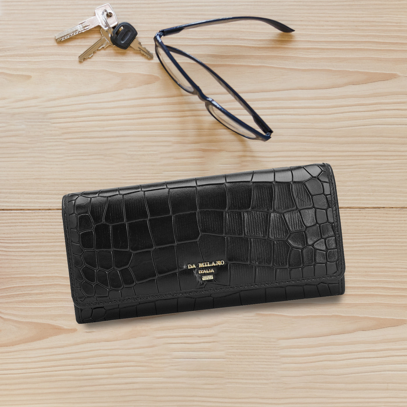 Croco Leather Ladies Wallet - Black