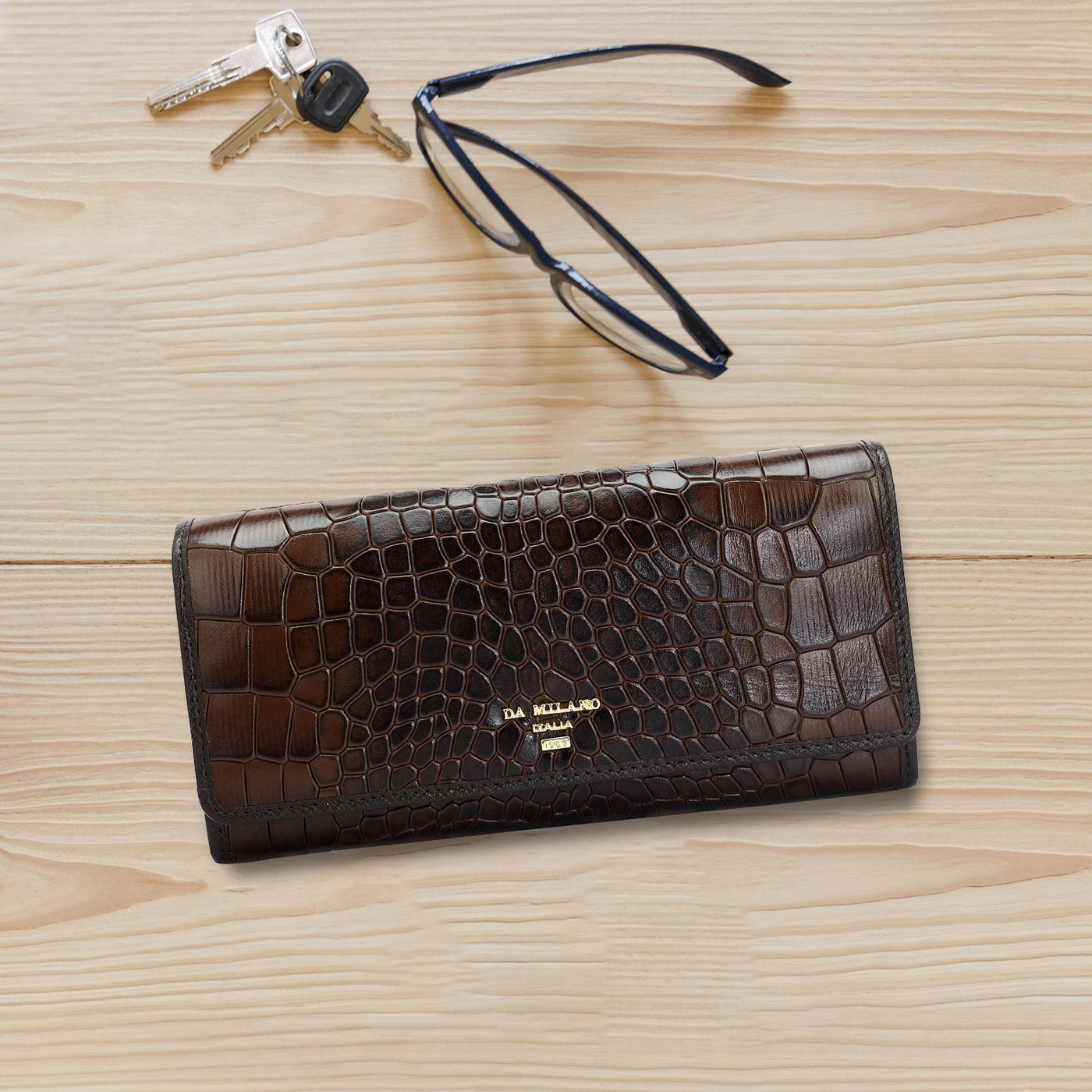 Croco Leather Ladies Wallet - Brown