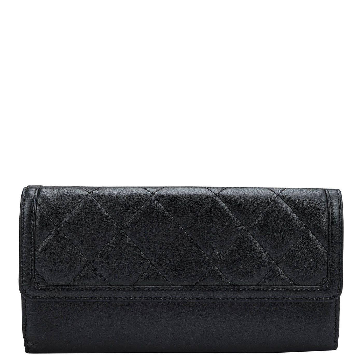 Quilting Plain Leather Ladies Wallet - Black