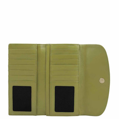 Quilting Plain Leather Ladies Wallet - Olive