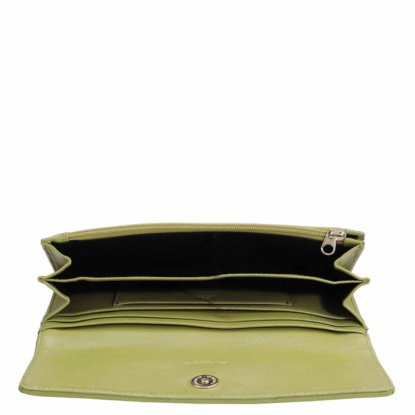 Quilting Plain Leather Ladies Wallet - Olive