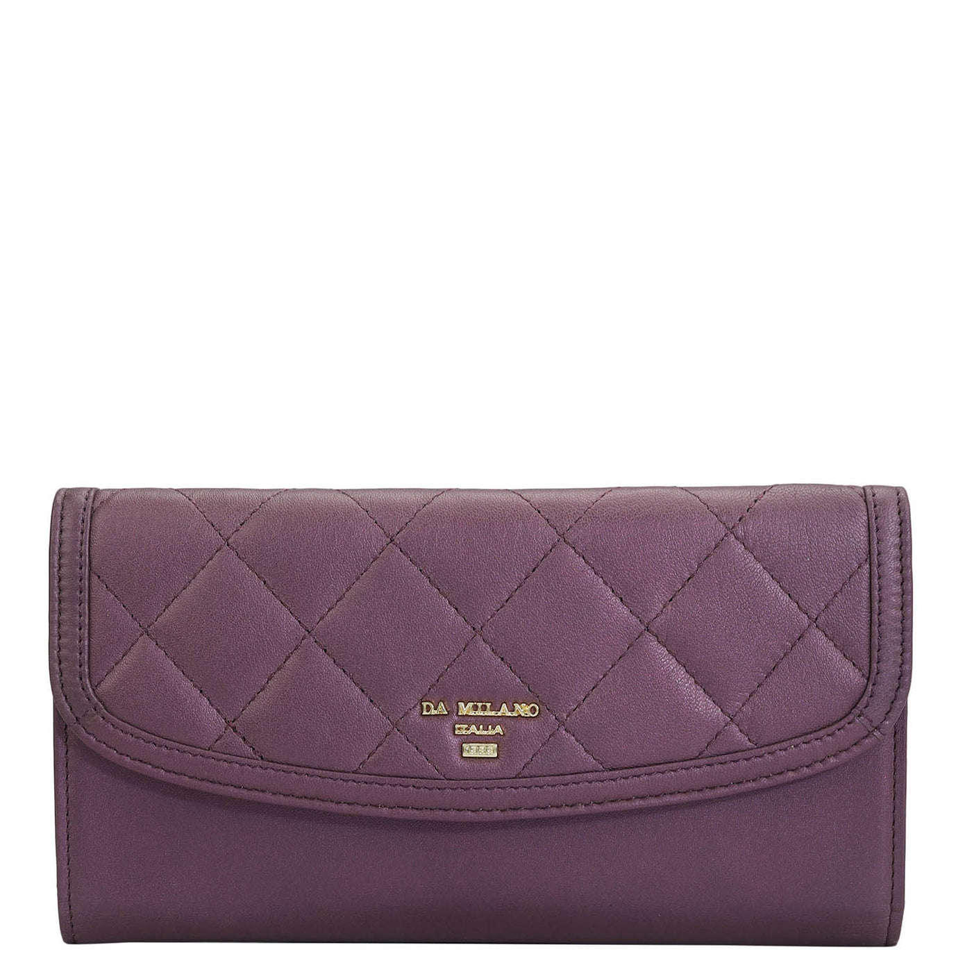 Quilting Plain Leather Ladies Wallet - Plum