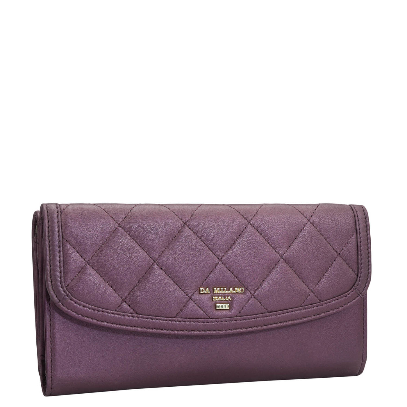 Quilting Plain Leather Ladies Wallet - Plum